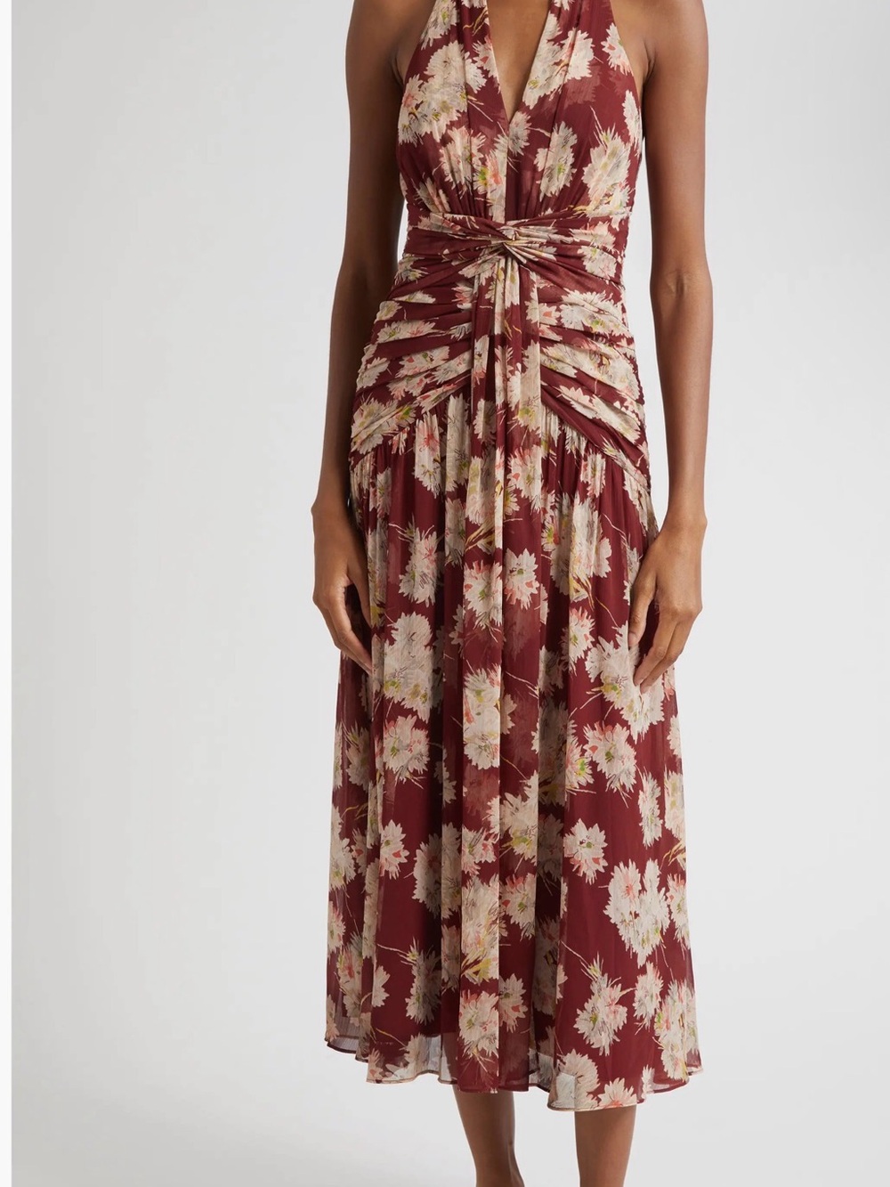 cinq a sept Burgundy Floral Halter Maxi Dress